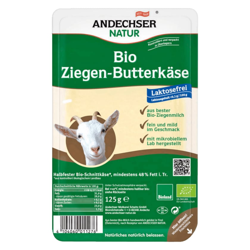 Andechser Natur Bio-Ziegen-Butterkäse in Scheiben 125g